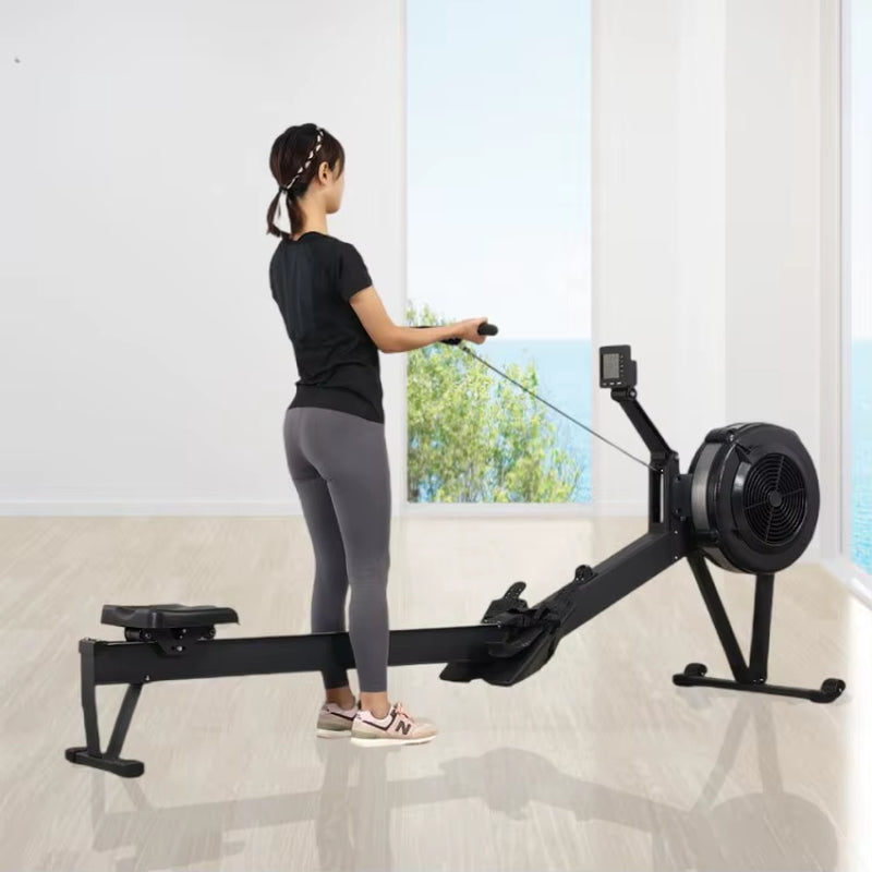 Home Gym Fitness Equipment Foldable Air Resistance Rowing Machine with 10-Level Adjustable Resistance and LED Display